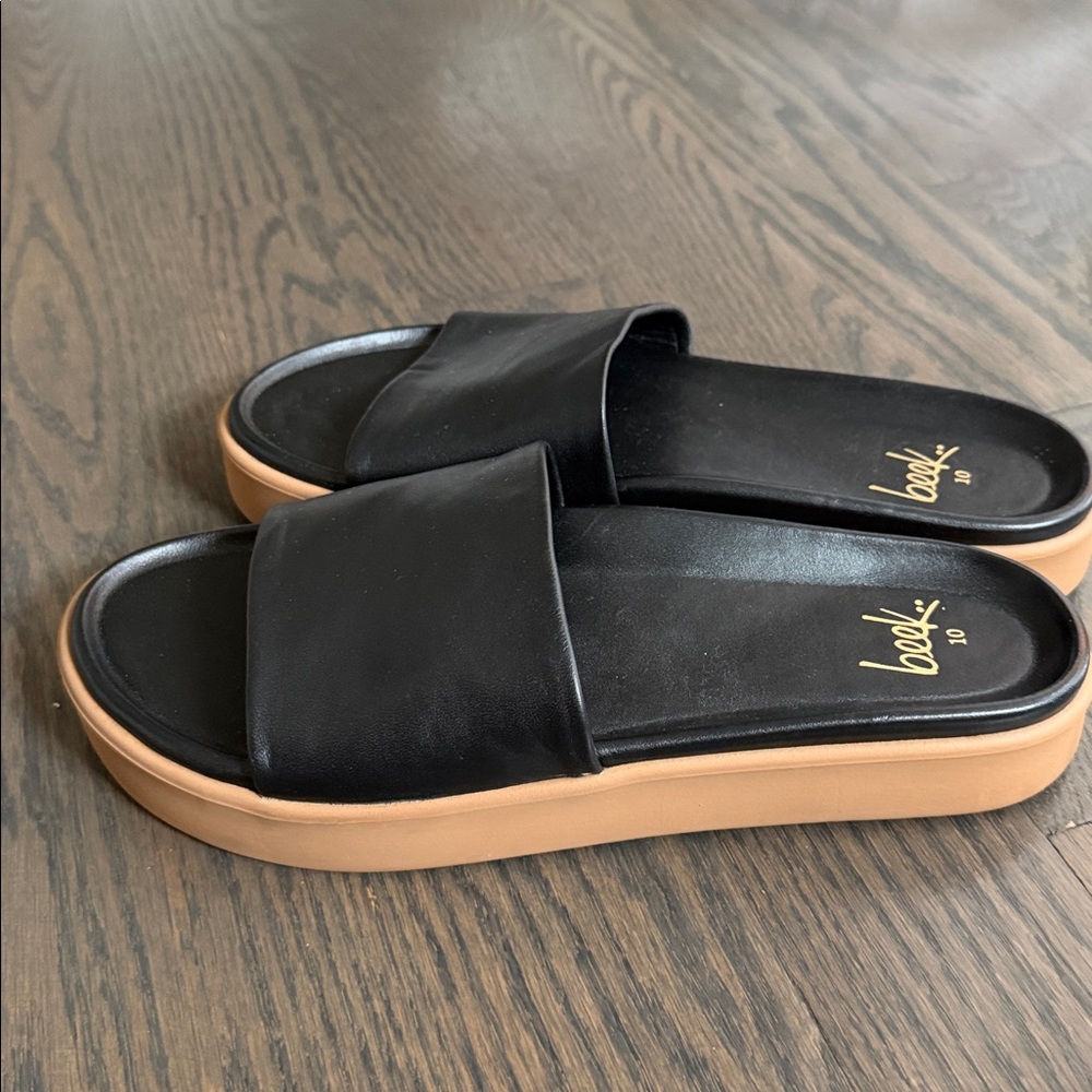 Beek Black Leather pelican Slide Sandals 10 - Picture 3 of 4